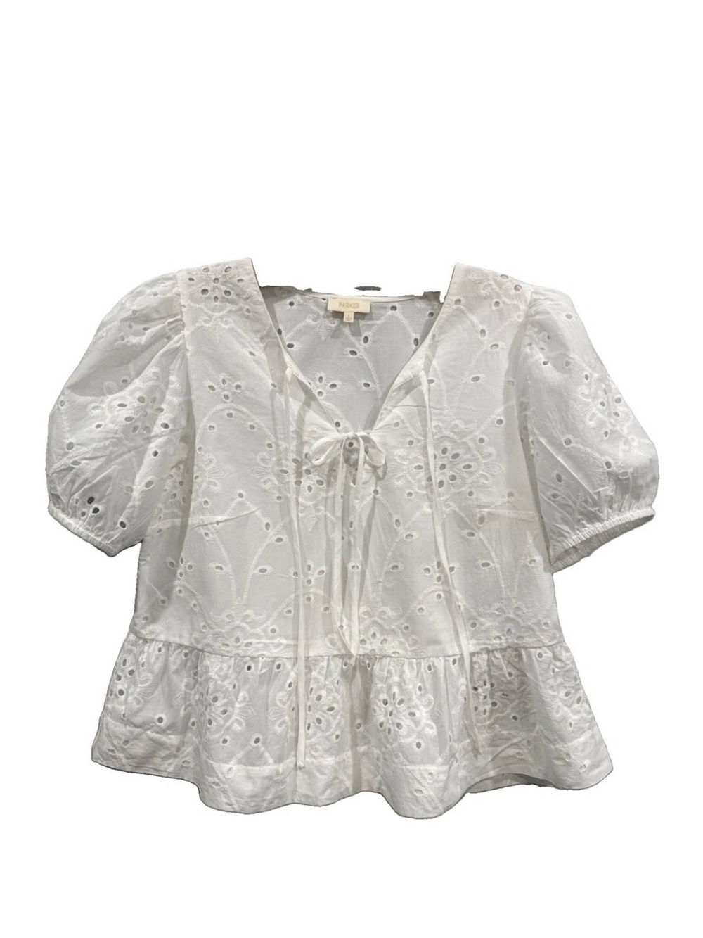 Parker Alina Peplum Eyelet Top In Lucent White Womens Size L EUC
